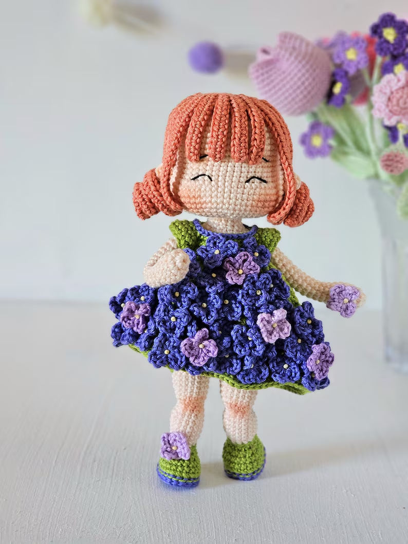 Purple Bloom Amigurumi Doll Crochet Pattern