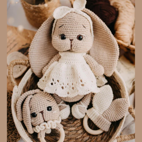 Bunny Baby with Rattle Crochet Pattern Set.