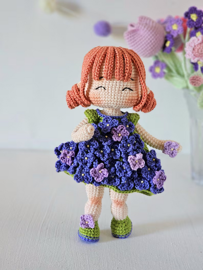 Purple Bloom Amigurumi Doll Crochet Pattern